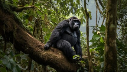 Obraz premium Gorilla sitting on a tree branch ai, ai generative, illustration
