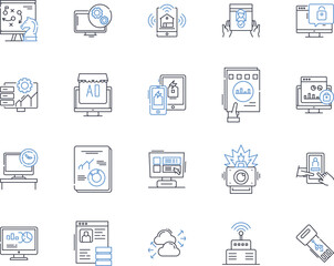 Cybersecurity system line icons collection. Firewall, Encryption, Malware, Phishing, Authentication, Antivirus, Intrusion vector and linear illustration. Cybercrime,Hacking,Vulnerability outline signs