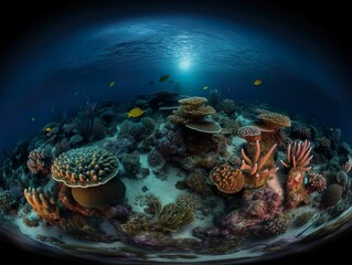 Fototapeta na wymiar immersive 360-degree photo of an underwater reef ecosystem