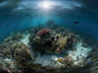 Fototapeta na wymiar immersive 360-degree photo of an underwater reef ecosystem