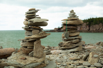 2 diffferent stacks of rocks - 594488300