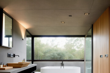 Fototapeta na wymiar contemporary bathroom with a suspended sink. Generative AI