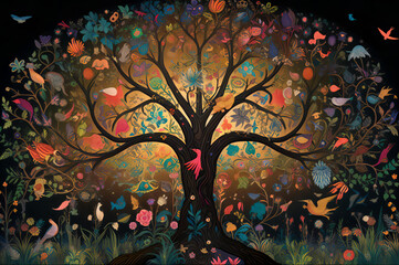 The Eternal Tree of Life A Spiritual Symbol of Growth and Balance.
 Generative AI illustrations