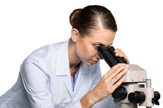 Female Scientist , Researcher , Doctor Using Microscope