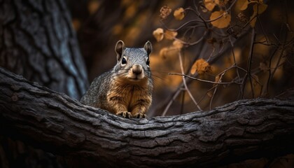 Squirrel on a tree branch ai, ai generative, illustration