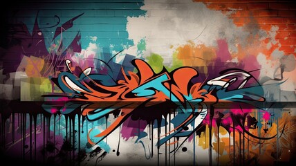 Graffiti wall art, street art background, colorful graffiti on urban wall as background texture design, AI