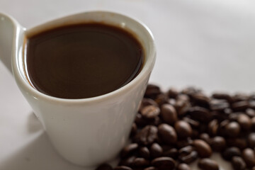 cup of coffee with beans, colombian coffee