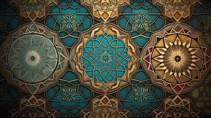 Arabic pattern background, oriental Islamic ornament. Moroccan tile, AI