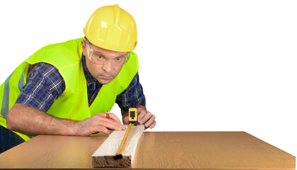 Male worker in yellow helmet isolated on white  background