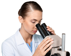 Scientist Working with Microscope isolated on white background