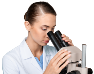 Scientist Working with Microscope isolated on white background