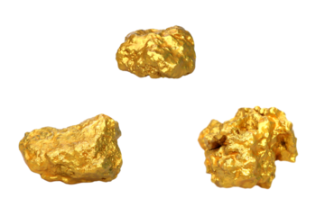 Gold nuggets natural set isolated on transparent background.PNG file