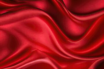 Plakat red silk background with satin wavy fabric texture. Generative AI illustration
