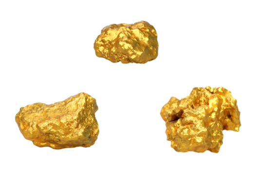 Gold nuggets natural set isolated on transparent background.PNG file