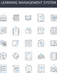 learning management system line icons collection. Website design, Customer service, Marketing strategy, Time management, Project management, Professional development, Business analytics vector and
