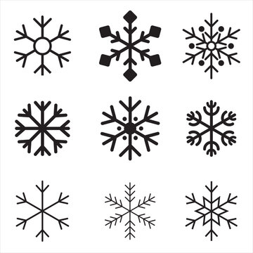 Snowflakes icon collection isolated on white. Vector Christmas and New Year decoration elements.