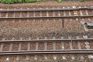 鉄道線路/雨に濡れている複線