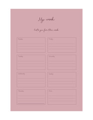 (Peach) week planner.