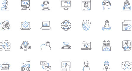 Business efficiency line icons collection. Optimization, Streamlining, Productivity, Innovation, Automation, Effectiveness, Performance vector and linear illustration. Organization,Integration