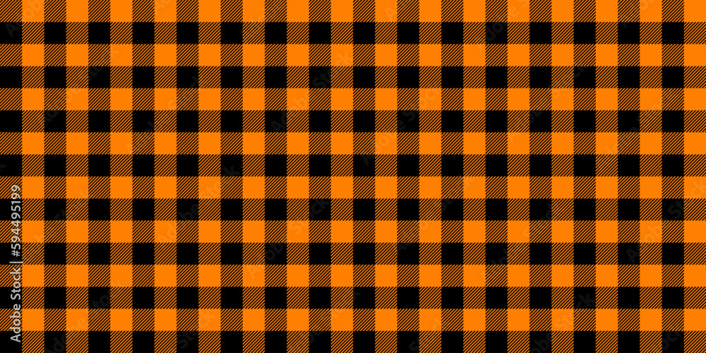 Poster Gingham seamless pattern. Black orange vichy background texture. Checked tweed plaid repeating wallpaper. Fabric design template. Vector 