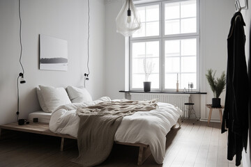 Cozy bedroom. Interior concept created with generative ai tools.