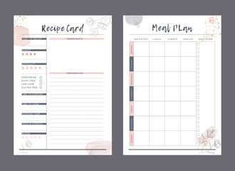 Meal planner and Recipe card. Plan you food day easily. Vector illustration