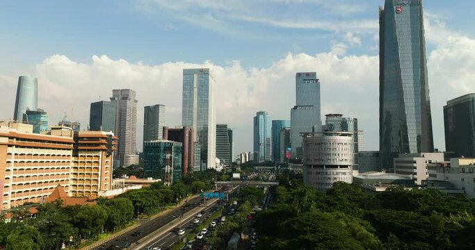Jakarta, Indonesia - October 11, 2022: Districts of the city of Jakarta and skyscrapers.