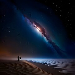 Beautiful desert with galaxy in background 