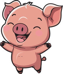 Obraz na płótnie Canvas cute baby pig pink cartoon style full smile vector mascot
