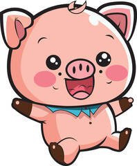 cute baby pig pink cartoon style full smile vector mascot