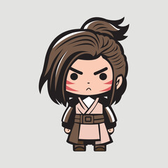 vector samurai cartoon character. japanese knight, warrior in kimono