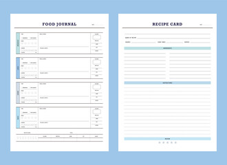 Food Journal planner and Recipe card. Plan you food day easily. Vector illustration
