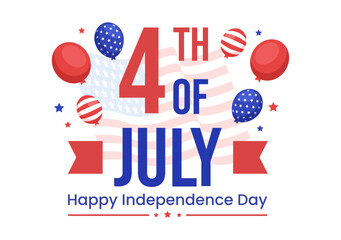 Fototapeta na wymiar 4th of July Independence Day USA Vector Illustration with American Flag and Balloons Background in Flat Cartoon Hand Drawn Landing Page Templates