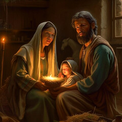 The Holy Family, Jesus, Mary and Joseph. AI generativ. © Dar1930