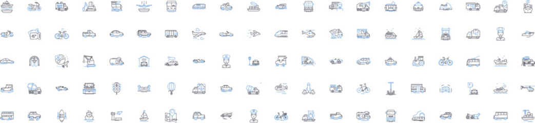 Commute line icons collection. Traffic, Transportation, Subway, Train, Carpool, Bus, Bike vector and linear illustration. Walk,Commuter,Rush-hour outline signs set