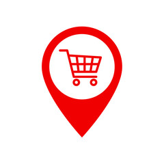 Map pointer with shopping cart icon