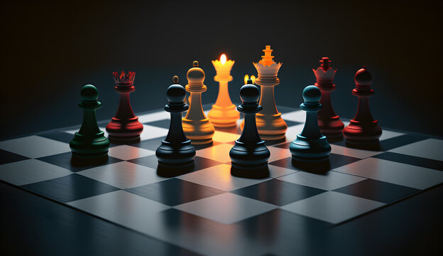 chess set on chess board,luxury chess game photo ,generative ai