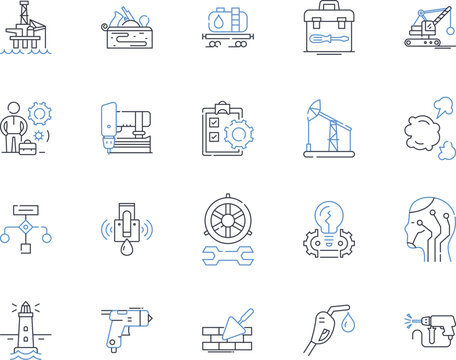 Construction craftsmen line icons collection. Carpentry, Masonry, Plumbing, Electrical, Welding, Roofing, Painting vector and linear illustration. Drywall,Flooring,HVAC outline signs set