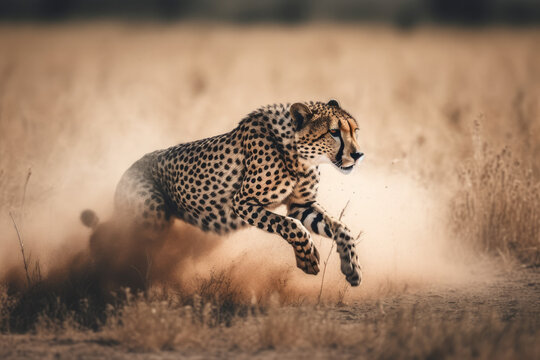 cheetah in the savannah. AI generative image.