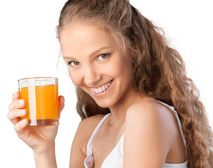 Portrait of a Young Woman with Glass of Orange Juice