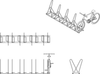 black and white bicycle rack illustration vector sketch