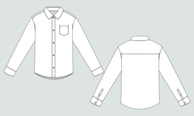 Long sleeve shirt Technical Fashion flat sketch vector illustration Template front and back views.