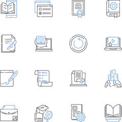 Cyber instruction line icons collection. Online, Virtual, E-learning, Remote, Internet-based, Digital, Webinars vector and linear illustration. Interactive,Multimedia,Video lectures outline signs set