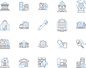 Foundation line icons collection. Substructure, Base, Footing, Structure, Underpinning, Bedrock, Groundwork vector and linear illustration. Establishment,Framework,Rudiment outline signs set