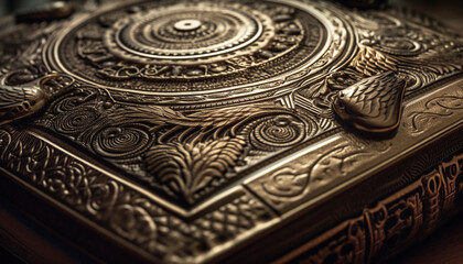 Ornate brass book with ancient Christian design generated by AI