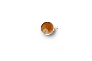 Top view a cup of black coffee isolated on white background with clipping path.