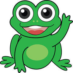 Cute green frog cartoon character isolated on white cliff