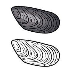 Mussels engraved drawing vector illustration