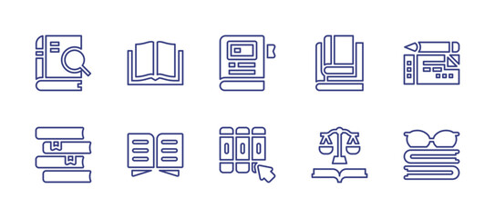 Books line icon set. Editable stroke. Vector illustration. Containing search, open book, book, read, check book, books, law book.