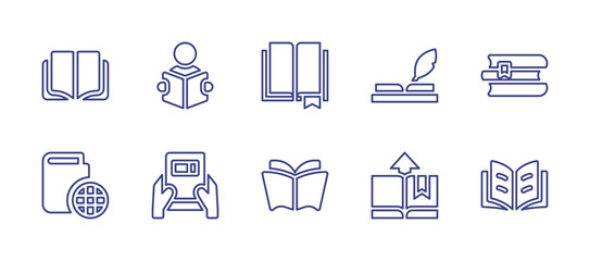 Books line icon set. Editable stroke. Vector illustration. Containing book, reading book, books, website, return, reading.